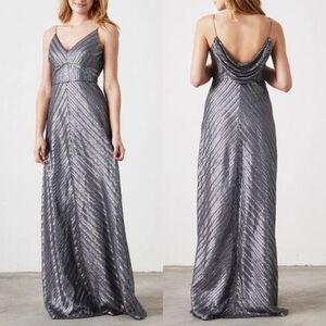 Weddington Way By Papell Florence Silver Grey Sequin Sparkle Gown Dress 6 NEW